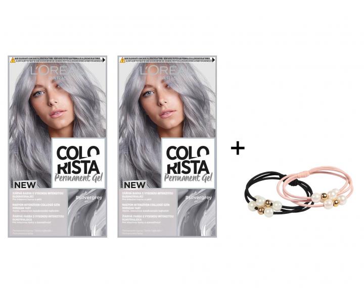Sada 2 kusů permanentní barvy Loréal Colorista Permanent Gel Silver Grey + gumičky L´oréal Paris