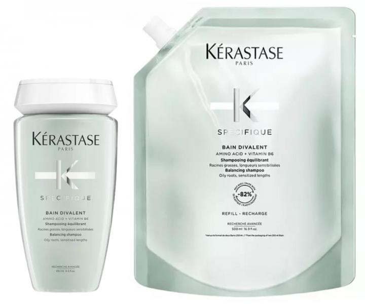 Zklid�uj�c� �ampon pro mastn� ko��nky a zcitliv�l� d�lky K�rastase Specifique Divalent - 250 ml + n�hradn� n�pl� 500 ml