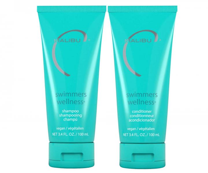 Cestovn� sada pro nam�han� vlasy od soli a chl�ru Malibu C Swimmers Wellness - �ampon 100 ml + kondicion�r 100 ml