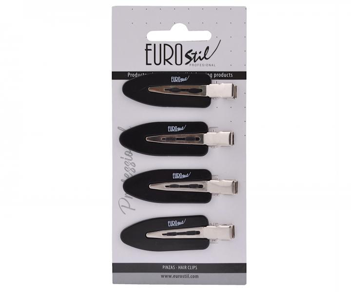 Sponky do vlasů s podložkami Eurostil Profesional - 6 cm, černé, 4 ks