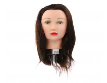 Cvičná hlava s přírodními vlasy Mila Technic - 30-35 cm, hnědá