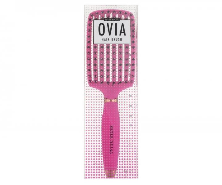Kart�� na roz�es�v�n� a fouk�n� vlas� s kan��mi a nylonov�mi �t�tinami Sister Young Ovia Hair Brush - tmav� r��ov�