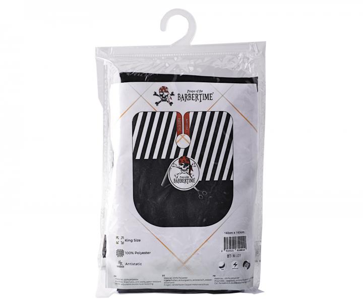 Pánská pláštěnka na stříhání vlasů a vousů Barbertime Black White Banded Pro Barber Cape XXL - černá