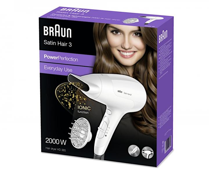Fén na vlasy s difuzérem Braun Satin Hair 3 HD 385 - 2000 W, bílý