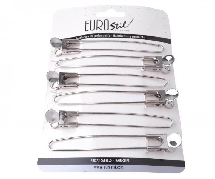 Chromov� spony do vlas� Eurostil Professional - 11,7 cm, st��brn�, 6 ks