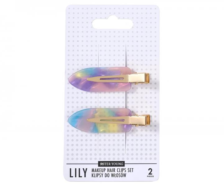 Spony do vlas� s podlo�kami Sister Young Lily Makeup Hair Clips Set - 6 cm, 2 ks - r��ovo-fialov�