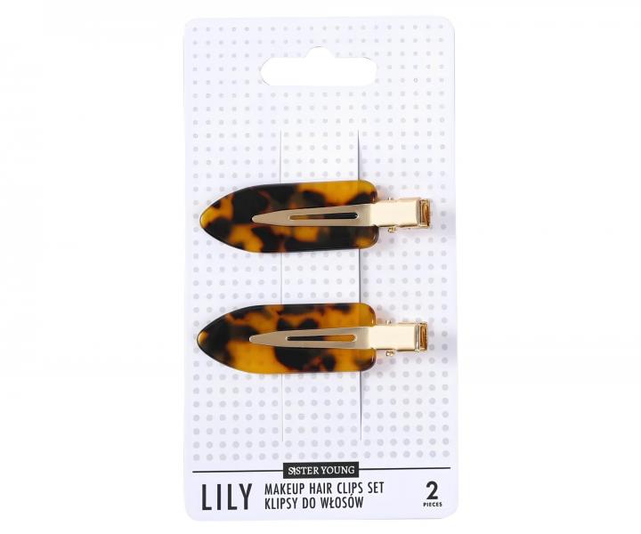 Spony do vlas� s podlo�kami Sister Young Lily Makeup Hair Clips Set - 6 cm, 2 ks - leopard� vzor