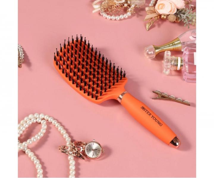 Kart�� na roz�es�v�n� a fouk�n� vlas� s kan��mi a nylonov�mi �t�tinami Sister Young Ovia Hair Brush - oran�ov�