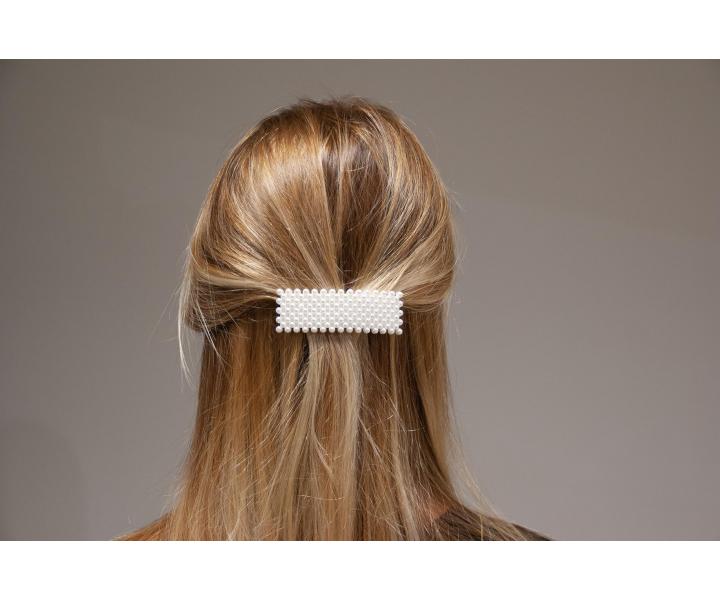 Ozdobné obdélníkové sponky pukačky s perličkami Eurostil Profesional - 8 cm, 2 ks