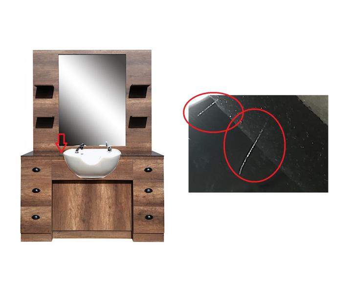 Barber obsluha se zrcadlem a umyvadlem Hairway Barry - hnědá/bílá - II. jakost - oděrky horní desky