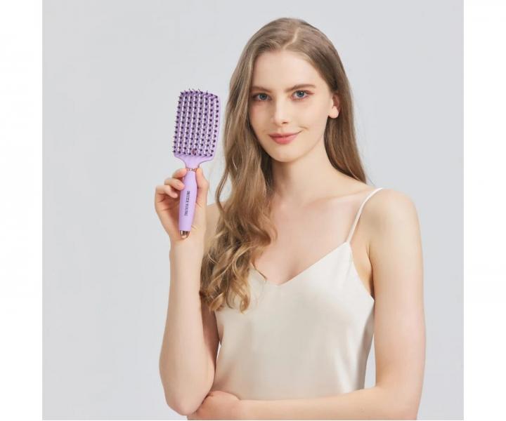 Kart�� na roz�es�v�n� a fouk�n� vlas� s kan��mi a nylonov�mi �t�tinami Sister Young Ovia Hair Brush - fialov�