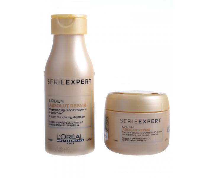 Cestovní sada pro poškozené vlasy Loréal Absolut Repair Lipidium + kosmetická taštička Loréal zdarma