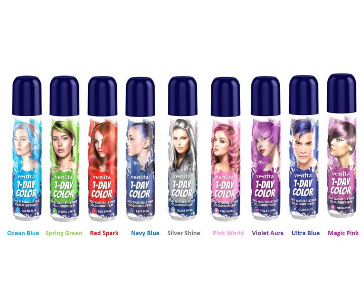 Barevný sprej na vlasy Venita 1-Day Color Silver Shine - 50 ml, stříbrně lesklá