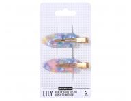 Spony do vlas� s podlo�kami Sister Young Lily Makeup Hair Clips Set - 6 cm, 2 ks - r��ovo-modr�