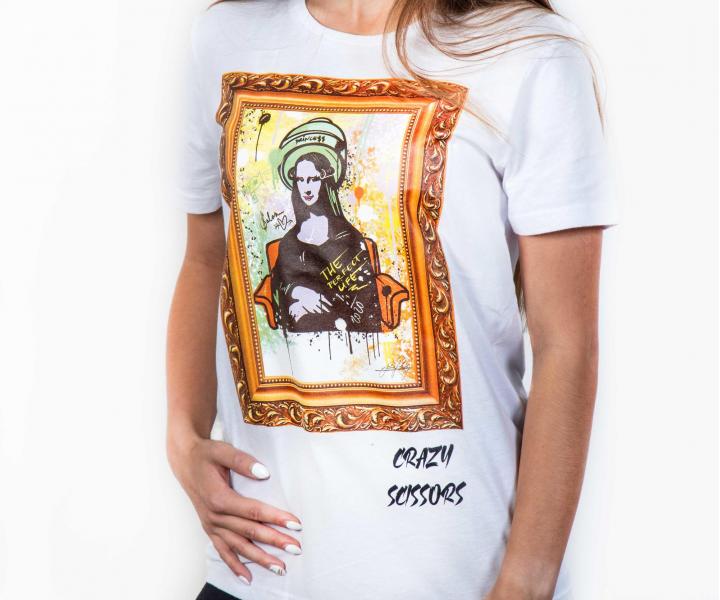 Tričko s krátkým rukávem Crazy Scissors Mona Lisa - bílé, M + náramek Loréal Preciosa zdarma