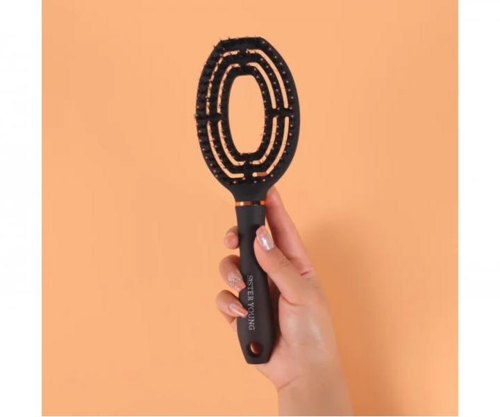 Kart�� na roz�es�v�n� a fouk�n� vlas� s kan��mi a nylonov�mi �t�tinami Sister Young Coco Hair Brush - �ern�