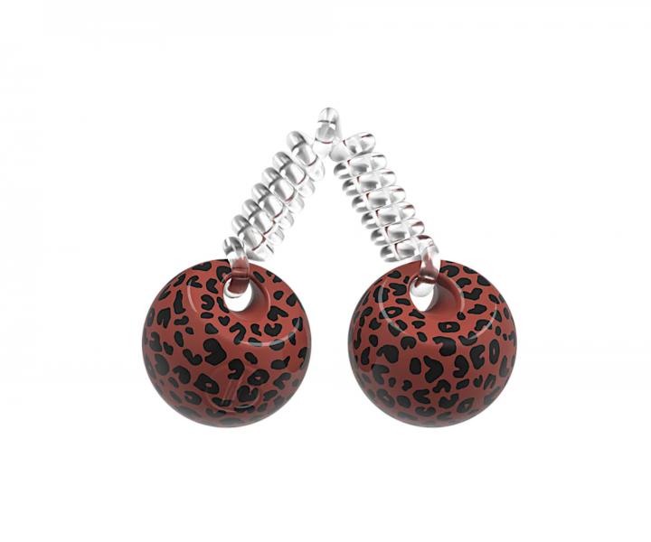 Tenká spirálová gumička do vlasů s kuličkami Invisibobble Twins Purrfection - vzorovaná hnědá