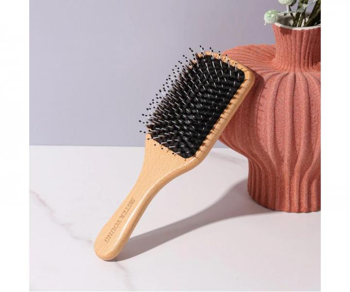 Ploch� d�ev�n� kart�� na vlasy s kan��mi a nylonov�mi �t�tinami Sister Young Vera Hair Brush - 24,3 x 8 cm