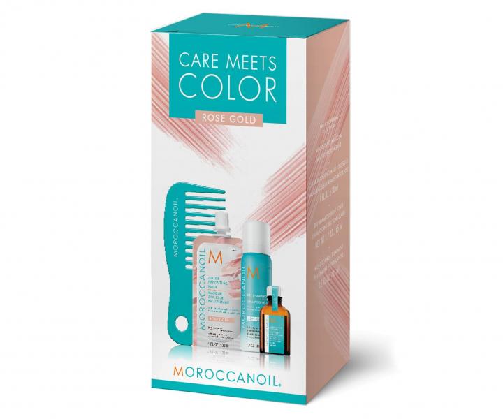 Sada pro oživení vlasů Moroccanoil Care Meets Color Rose Gold - hřeben, maska, suchý šampon, olej