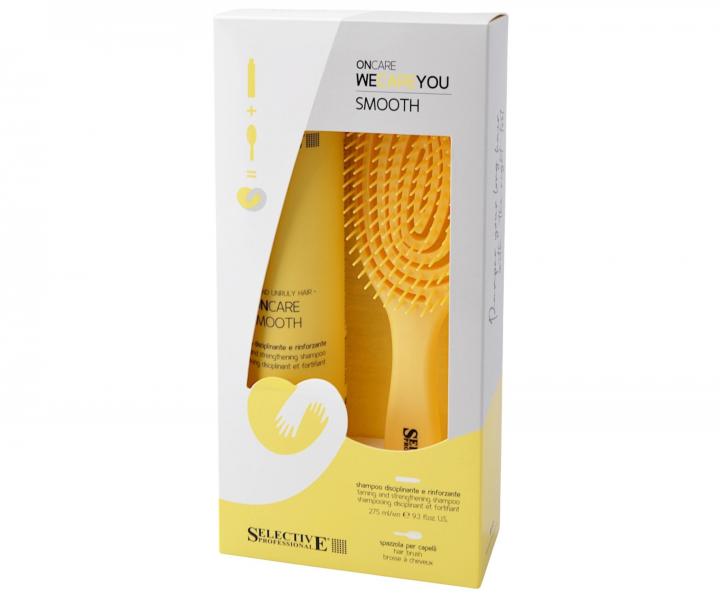 Dárková sada pro nepoddajné vlasy Selective Professional OnCare Smooth WeCareYou Kit - šampon + kartáč zdarma