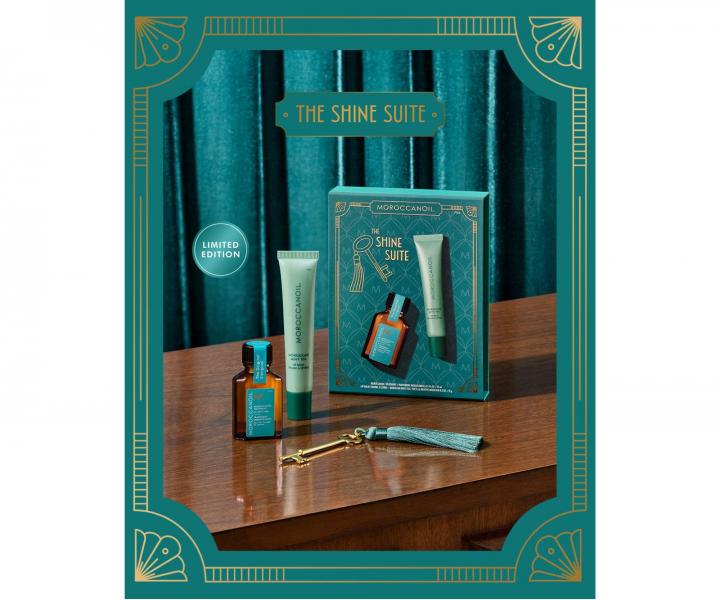 D�rkov� sada olejov� p��e a balz�mu na rty Moroccanoil The Shine Suite Moroccan Mint Tea Lip Balm Gift Set