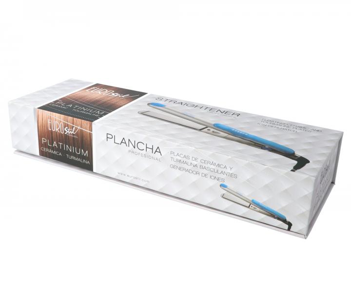 Profesionální žehlička na vlasy Eurostil Profesional Platinium Ceramic Tourmaline Straightener - stříbrná/modrá