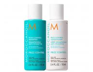 Cestovn� sada pro uhlazen� krepat�ch vlas� Moroccanoil Greetings From Frizz Control + kr�m na ruce a ta�ti�ka zdarma