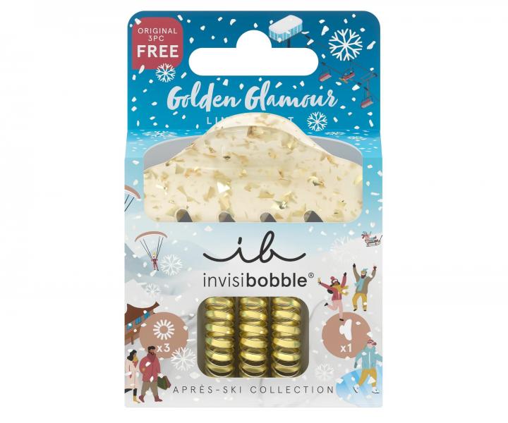Sada skřipce do vlasů a spirálových gumiček Invisibobble Aprés-Ski Golden Glamour