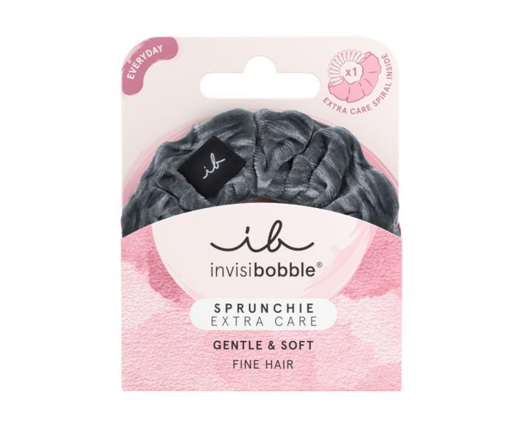 Ozdobná spirálová gumička Invisibobble Sprunchie Extra Care Soft As Silk - stříbrná