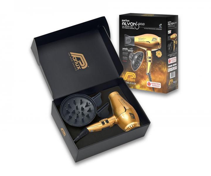 Set profesionálního fénu na vlasy Parlux Alyon a difuzéru Parlux Magic Sense - zlatý, 2250 W