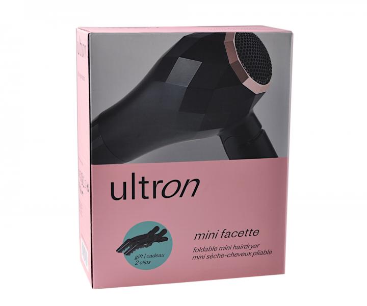 Cestovn fn na vlasy Ultron Mini Facette - ern, 1000 W + klipsy do vlas zdarma