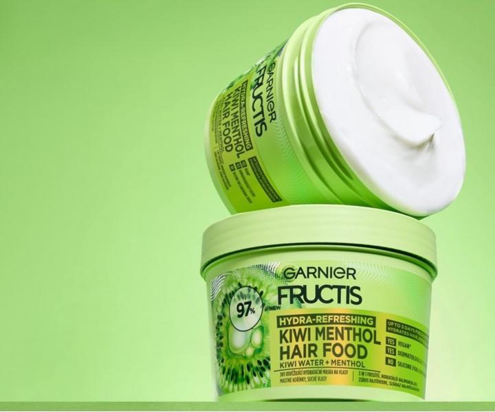 Hydrata�n� maska pro mastn� ko��nky a such� vlasy Garnier Fructis Hydra-Refreshing Kiwi Menthol Hair Food - 400 ml