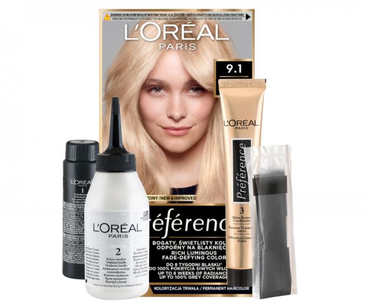 Permanentní barva Loréal Préférence 9.1 velmi světlá popelavá blond