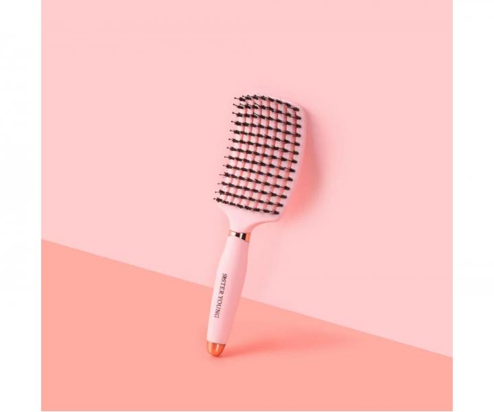 Kart�� na roz�es�v�n� a fouk�n� vlas� s kan��mi a nylonov�mi �t�tinami Sister Young Ovia Hair Brush - sv�tle r��ov�