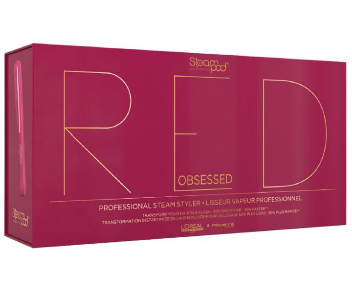 Žehlička na vlasy s párou Loréal SteamPod 2.0 Limited Edition Red Obsessed Retail - červená