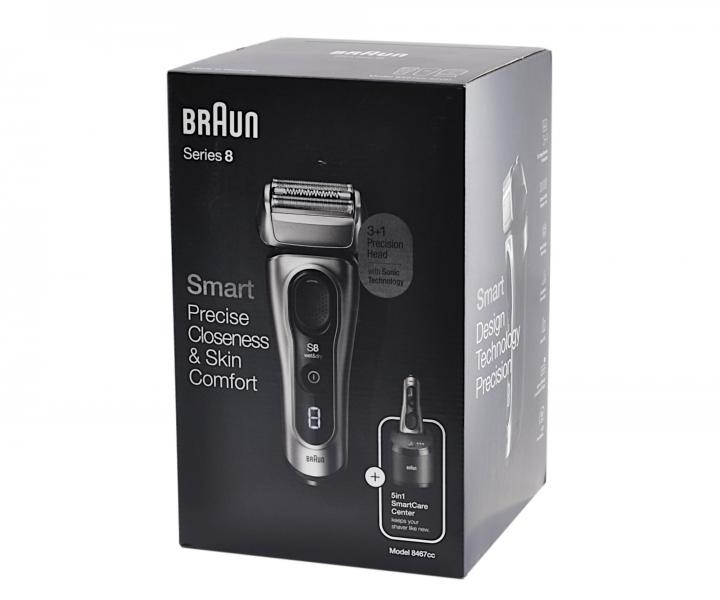 Planžetový holicí strojek s nabíjecí a čisticí stanicí Braun Series 8 8467cc - stříbrný