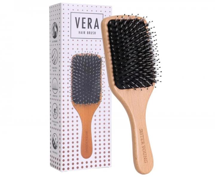 Ploch� d�ev�n� kart�� na vlasy s kan��mi a nylonov�mi �t�tinami Sister Young Vera Hair Brush - 24,3 x 8 cm