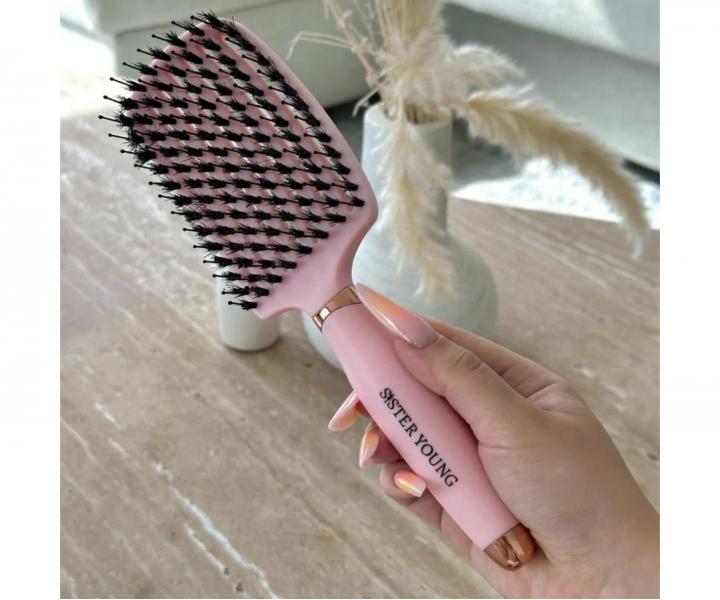 Kart�� na roz�es�v�n� a fouk�n� vlas� s kan��mi a nylonov�mi �t�tinami Sister Young Ovia Hair Brush - sv�tle r��ov�