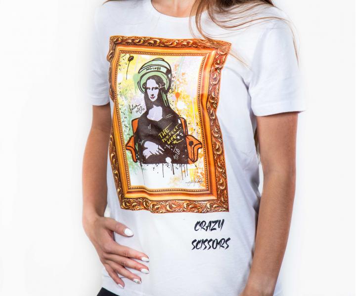 Tričko s krátkým rukávem Crazy Scissors Mona Lisa - bílé, L