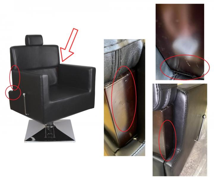 Kadeřnické barber křeslo Detail Larry - černé (68) - II. jakost - oděrky, dírky a poškrábaný zadní díl