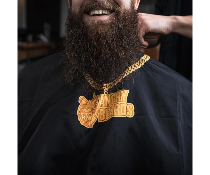 Barber pláštěnka Angry Beards 154 x 138 cm - černá s potiskem