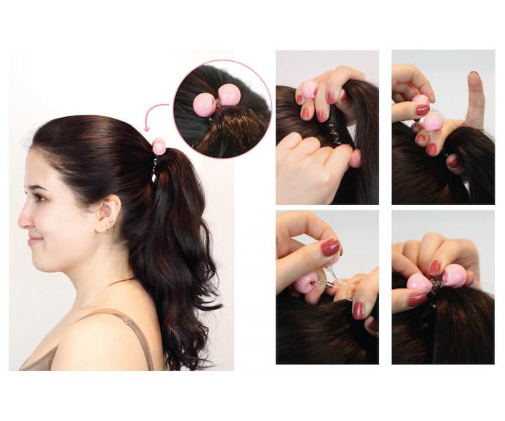 Tenká spirálová gumička do vlasů s kuličkami Invisibobble Twins Purrfection - vzorovaná hnědá