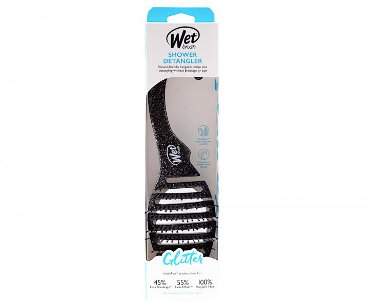 Kartáč na rozčesávání vlasů Wet Brush Shower Detangler Garden Glitter Black - třpytivý černý