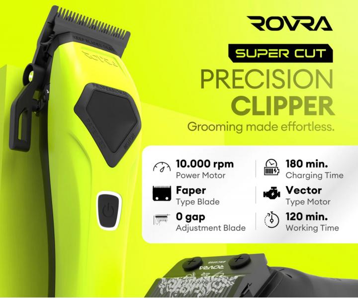 Profesion�ln� st�ihac� strojek na vlasy s vym�nn�mi kryty Rovra Super Cut Professional 5209 - neonov� zelen�/b�l�/�ern�