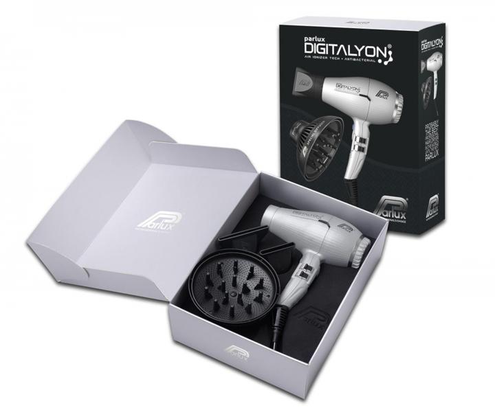 Set profesionálního fénu na vlasy Parlux Digitalyon a difuzéru Magic Sense - 2400 W, stříbrný