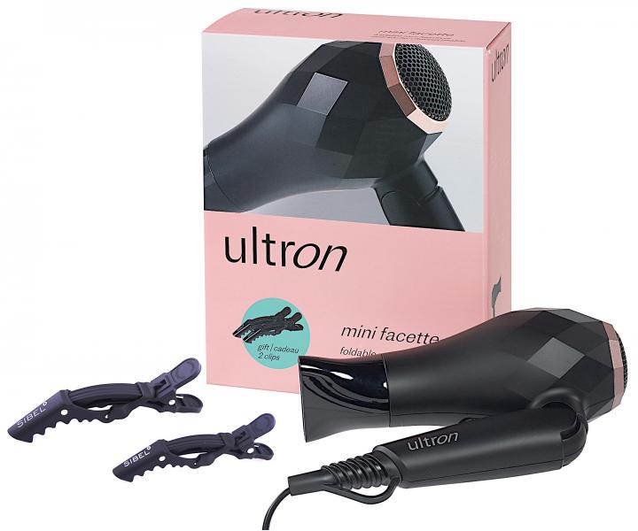 Cestovní fén na vlasy Ultron Mini Facette - černý, 1000 W + klipsy do vlasů zdarma