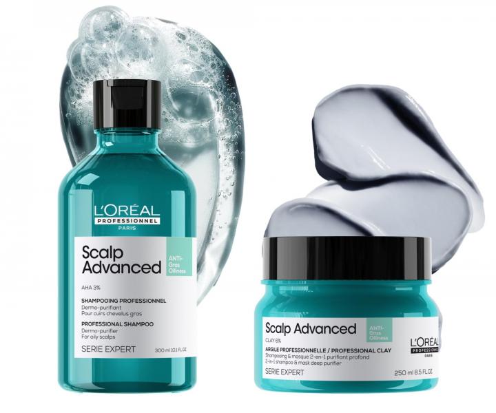 Šampon a maska 2v1 pro mastící se vlasovou pokožku Loréal Professionnel Scalp Advanced - 250 ml