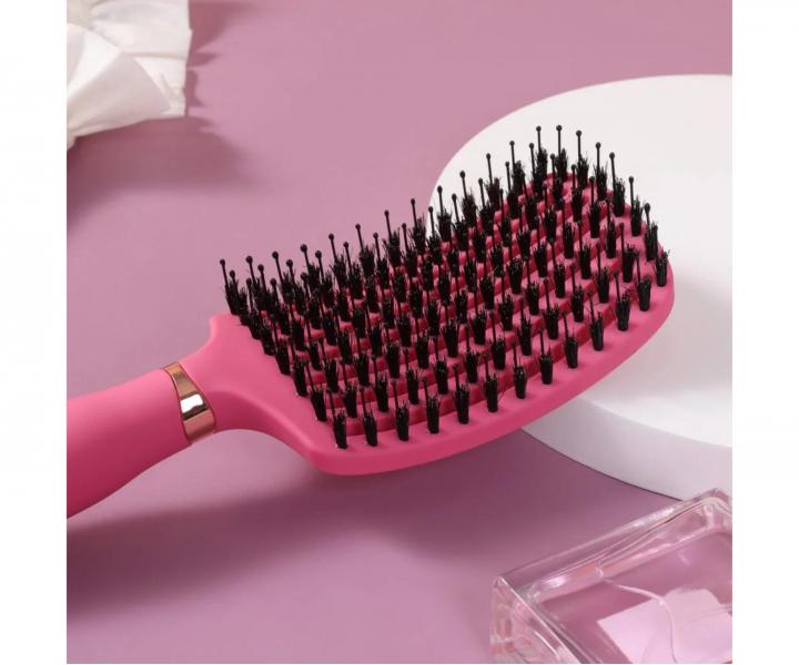 Kart�� na roz�es�v�n� a fouk�n� vlas� s kan��mi a nylonov�mi �t�tinami Sister Young Ovia Hair Brush - tmav� r��ov�