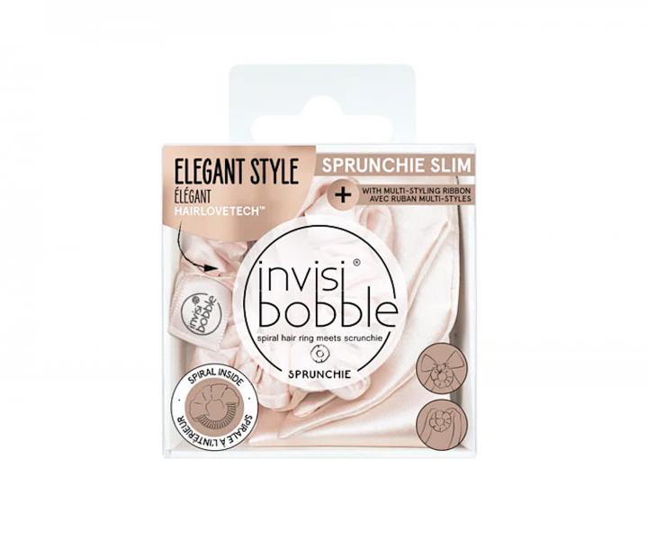 Ozdobná spirálová gumička s mašlí Invsibobble Scrunchie Slim Ballerina Bow - růžová