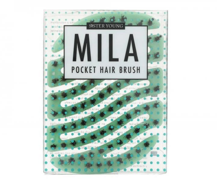 Kart�� na vlasy s kan��mi a nylonov�mi �t�tinami Sister Young Mila Pocket Hair Brush - sv�tle zelen�
